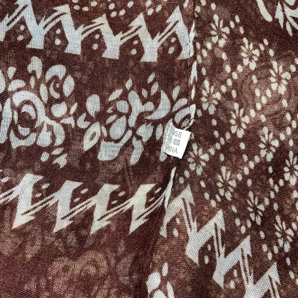Brown Cream Boho Viscose Pashmina Shawl Wrap Scarf Floral Geometric Print